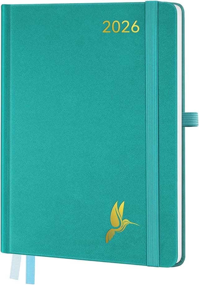 Detalle de FEKSINO Agenda Settimanale 2026 A5 in PU Blu (gennaio–dicembre 2026) con planner su 2 pagine