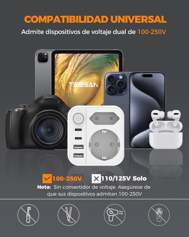 Thumbnail 6 de TESSAN Adaptador Enchufe UK con 2 USB C 3250W