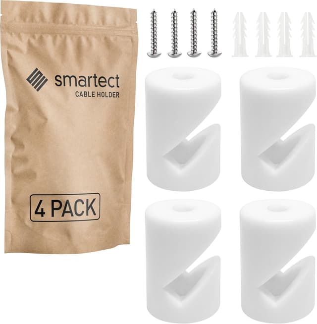 Thumbnail 6 de smartect Supports muraux et plafonniers pour câbles (8 pièces, blanc) – fixation au plafond avec vis et chevilles
