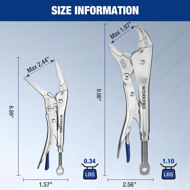 Detalle 2 de WORKPRO 2-Piece Locking Pliers Set (6.5" Long Nose & 10" Curved Jaw) CR-MO Steel