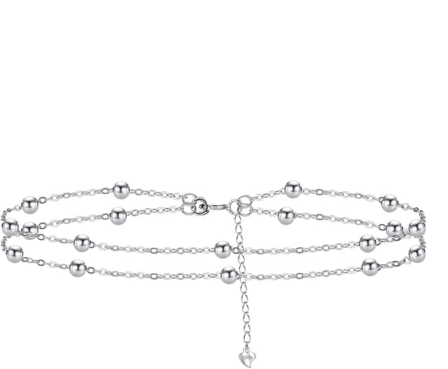 Detalle de Hifeeled Fußkettchen Damen aus 925 Silber mit Kugelperlen, verstellbar (22 + 4 cm)