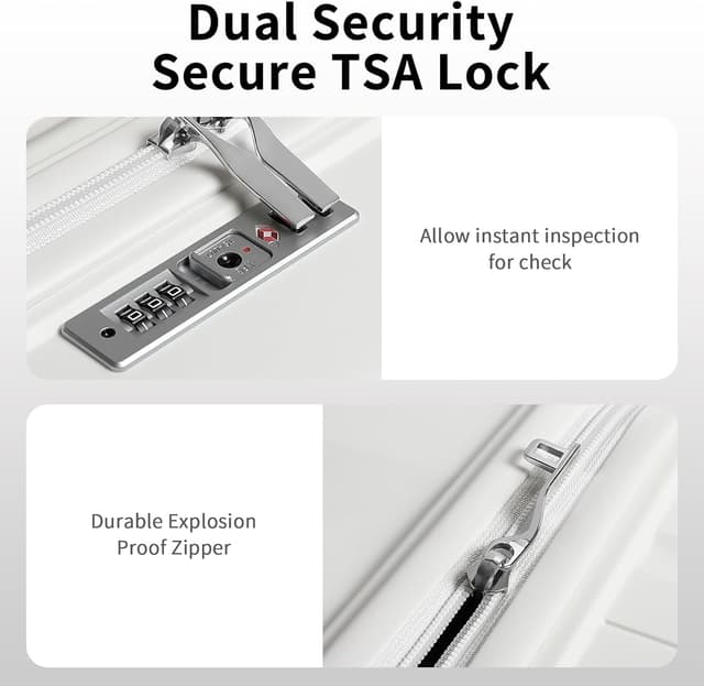 Detalle de KONO Mittelgroß Koffer 65 cm mit TSA-Schloss, 4 Rollen und Polypropylen-Hartschale (Creme Weiß)