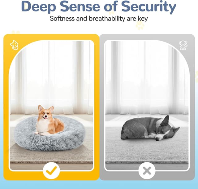 Detalle 2 de LUOJINYI Hundebett Flauschig Donut mit rutschfestem Boden, waschbar – hellgrau, 50 cm