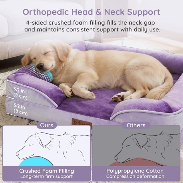 Detalle de BELLA & PAL Orthopaedic Dog Bed (Dog Sofa) with 8cm Egg Foam Mattress, Removable Washable Cover & Waterproof Liner, 92x69x16.5cm