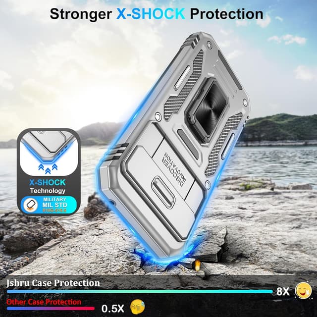 Detalle de Jshru Shockproof Case for Google Pixel 8a with 2-Pack Screen Protector (Grey) + Ring Stand