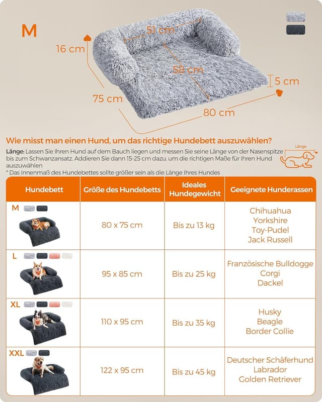 Detalle 2 de Feandrea FluffyHug Hundebett aus Plüsch (Größe M) für Sofa & Co., 80 x 75 x 16 cm, Ombré-Grau PGW221G01