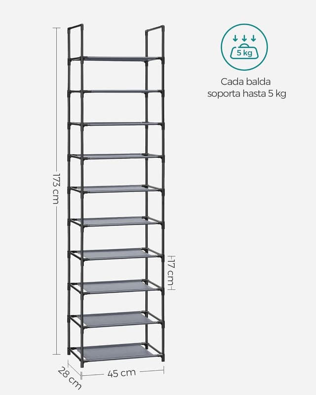 Detalle 1 de SONGMICS LSH010G01 zapatero 10 baldas 28x45x173 cm