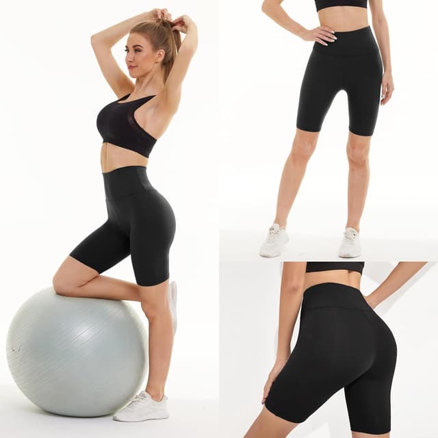 Detalle de Yolix 3-Pack Women’s 8" Biker Shorts with High Waist Tummy Control (Black)