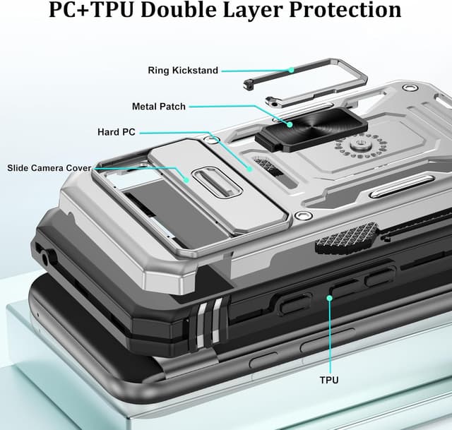 Detalle de Jshru Shockproof Case for Google Pixel 8a with 2-Pack Screen Protector (Grey) + Ring Stand