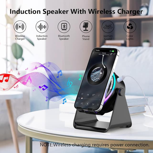 Detalle 2 de CoolBuBu Bluetooth Speaker Portable with Wireless Charger Stand