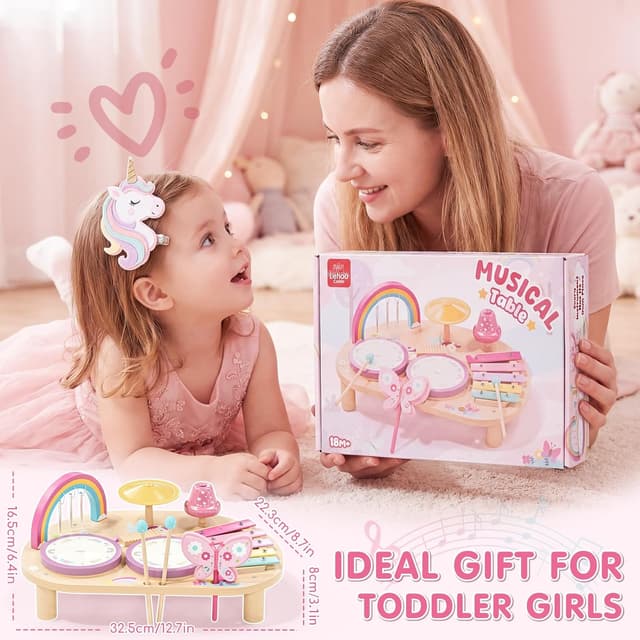 Detalle de Lehoo Castle Unicorn Kids Drum Kit with Wooden Xylophone & 2 Drums (Montessori-style play for 12M+)