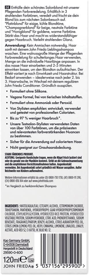 Detalle 2 de John Frieda Salon Blonde – Biondo platino, finitura colorante nutriente da 120 ml