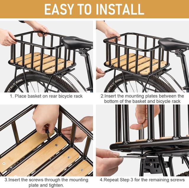 Detalle de CXWXC Panier arrière de vélo grand modèle avec fond en bois, housse imperméable et filet cargo