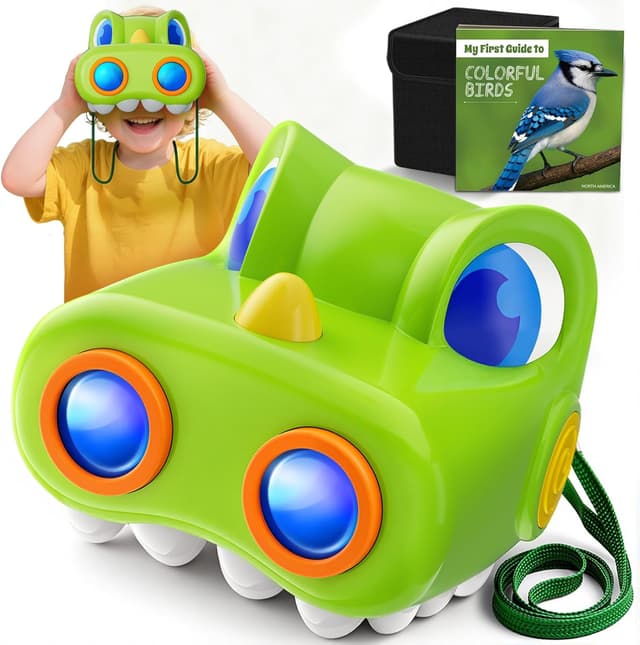 Detalle de Zmpolir Kids Dinosaur Binoculars (with Compass) + Bird Watching Manual — Outdoor Camping Exploration Toy for Ages 3–12 (Green)