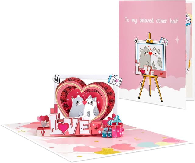 Detalle de Love Frame Katze Pop-up Grußkarten mit leerer Notizkarte & Umschlag – für Liebe, Geburtstag & besondere Anlässe