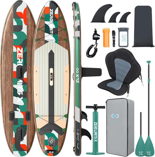 Detalle de ZLX SUP-Board mit Sitz (320 cm) – aufblasbares Stand up Paddling Board für Erwachsene, Familien & Anfänger