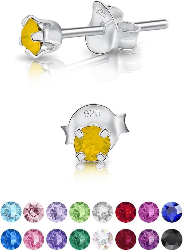 Detalle de DTPsilver WINZIGE Ohrstecker aus 925 Sterling Silber mit Swarovski® Elements – runde sehr kleine Stecker (3 mm)