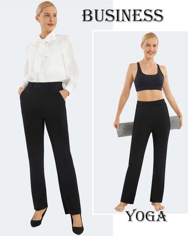 Detalle de AFITNE Women’s Straight Leg Trousers with Pockets (pull-on, stretch business casual)