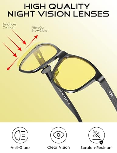 Detalle 2 de ATTCL Hombre Gafas de conducción nocturna Night Vision 8587 (marco Al-Mg, lentes amarillas)