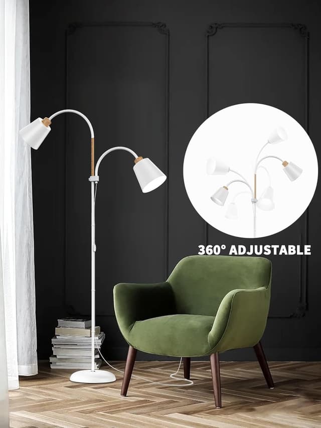 Detalle de ANTENLICHT Lampada da terra bianca con attacco E27, 2 teste ruotabili a 360° e altezza 159 cm