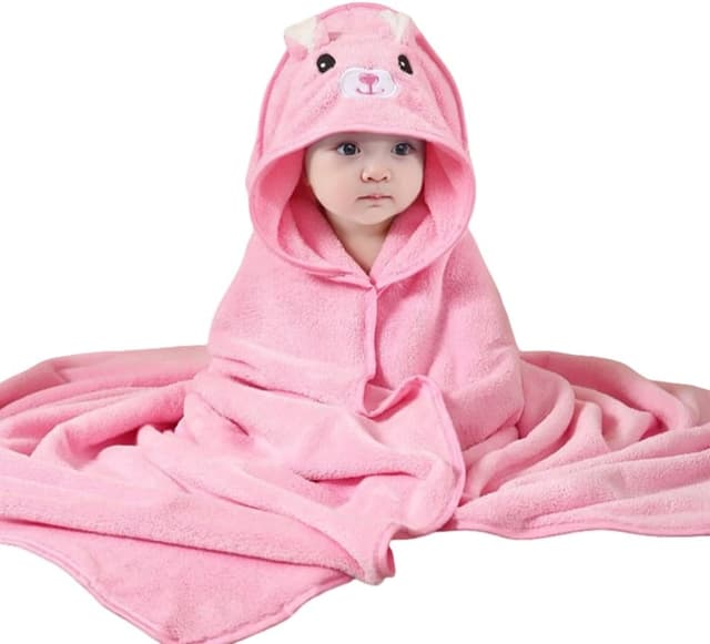 Detalle 2 de HAGOT 2er-Set Kapuzenhandtücher für Babys (80 x 80 cm) – Babybadetuch aus Korallenvlies, Weiß/Grau