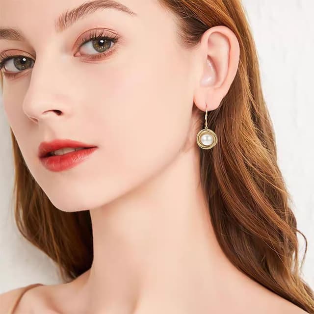 Detalle de Vissen Perlen-Anhänger-Ohrringe für Damen mit Leverback, vergoldet und hypoallergen