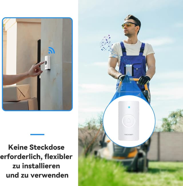 Thumbnail 4 de TECKNET Funkklingel mit 400 m Reichweite, IP67, 2 Empfängern und 60 Melodien (weiß)