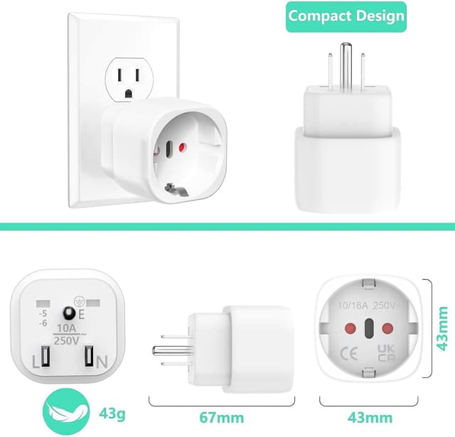 Detalle de Reiseadapter USA (3 Stück) – EU-Stecker auf US/Typ-B Adapter für USA, Kanada & Mexiko