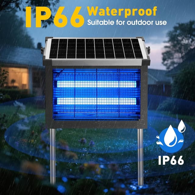 Detalle de Solar Bug Zapper Outdoor (4500V) by Newly Upgraded — Cordless Rechargeable Solar Mosquito Zapper, IP66 Waterproof