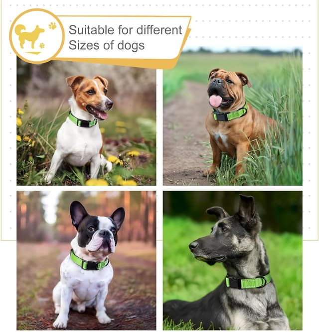 Detalle de HEELE collier pour chien réfléchissant en néoprène rembourré ajustable (XS) – Vert gazon