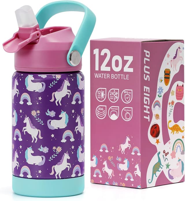 Detalle de pluseight Kids Insulated Water Bottle 12 oz Unicorn