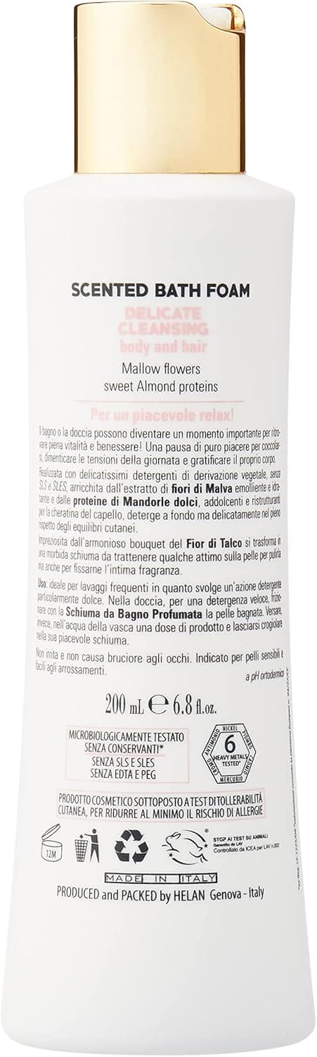 Detalle 2 de Helan Fior di Talco Bagnoschiuma Delicato 200 ml – detergenza delicata per corpo e capelli, idratante e ristrutturante