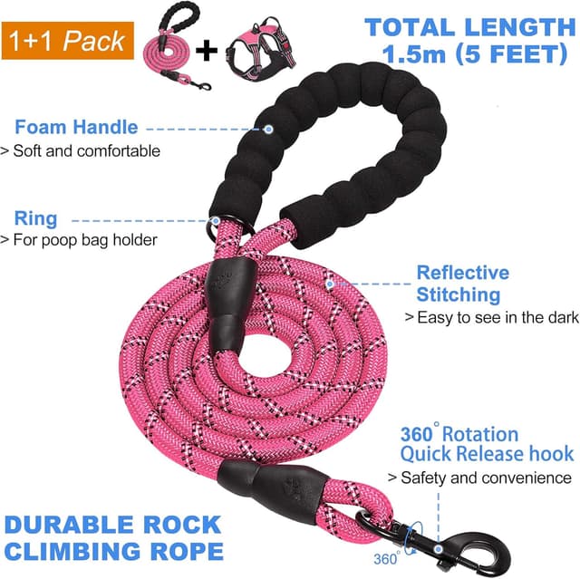 Detalle de haapaw No Pull Dog Harness with Reflective Oxford Fabric, Adjustable Easy Control Medium Large + Free Heavy Duty Lead