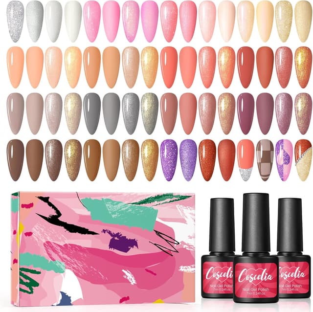 Detalle de COSCELIA Vernis Semi Permanent UV/LED – Lot de 20 vernis gel Rouge Rose Orange pailleté