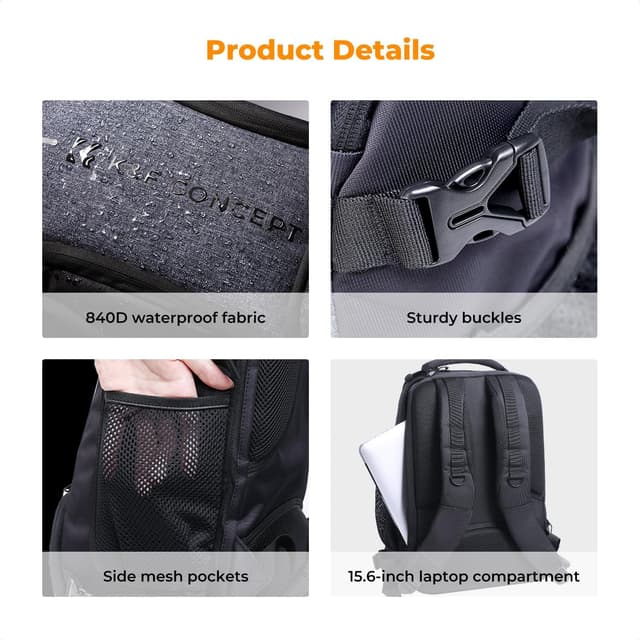 Detalle 2 de K&F Concept Camera Backpack (Large Capacity) with Raincover – 25L photo bag with quick side access