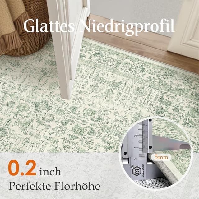 Detalle 2 de HUGEAR Vintage Grün waschbarer Teppich (150 x 210 cm) mit Retro-Tribal-Design