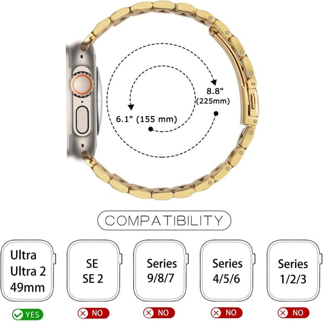 Detalle de Tasikar metal strap replacement for Apple Watch Ultra 49mm (Gold)