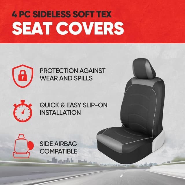 Detalle 2 de Motor Trend Black Cloth Car Seat Covers for Front Seats (Bucket Seats) with Removable Headrests