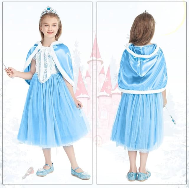 Detalle 2 de URAQT Mädchen Prinzessin-Kostüm Kleid 130