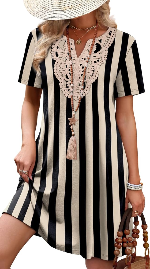 Thumbnail 6 de WIHOLL Women’s Lace V-Neck T-Shirt Dress for Summer, Wedding Guest & Vacation Wear