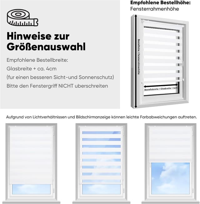 Detalle de Sekey Doppelrollo Klemmfix für Fenster (ohne Bohren) – 50 cm breit, Duo-Rollo Jalousie Sonnenschutz, Weiß