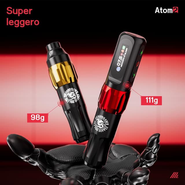 Detalle 2 de Dragonhawk Atom2 Wireless Tattoo Machine penna per tatuaggi con display e modalità