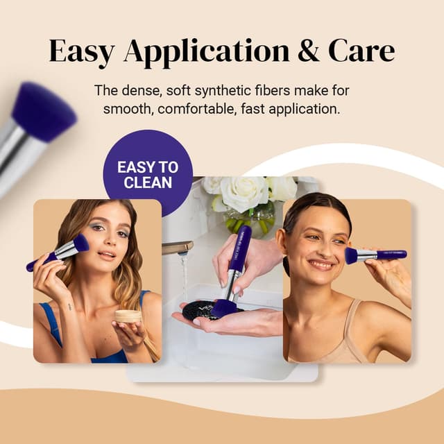 Detalle de Keshima Large Flat Top Kabuki Foundation Brush (Neon Purple) — 1.6" Synthetic Bristles for Liquid, Cream, and Powder