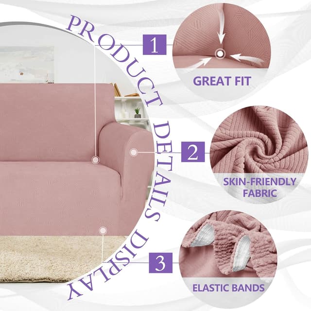 Detalle 2 de Ystyle Copridivano 2 posti con braccioli antigraffio e lavabile, rosa/grigio