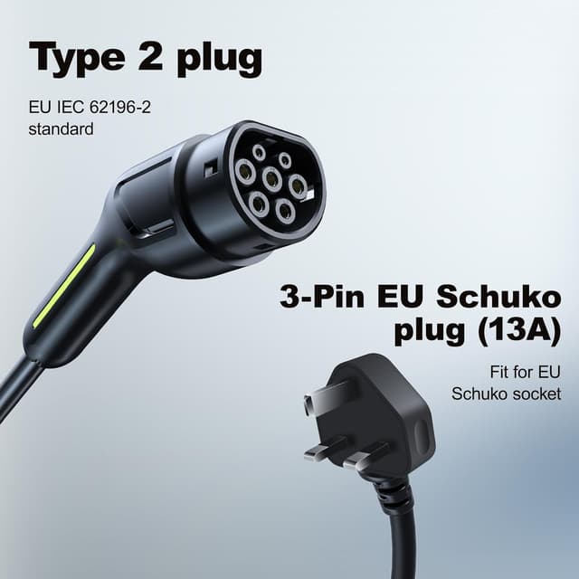 Detalle 2 de VDLPOWERVP Type 2 to 3-pin EV charger (5m cable, 13A) with LED status indicators and IP65 protection
