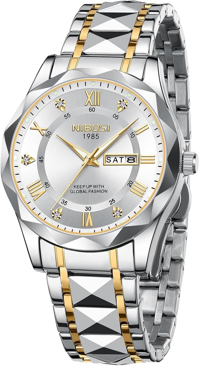 Detalle de NIBOSI Orologio da polso da uomo analogico al quarzo in acciaio inox impermeabile