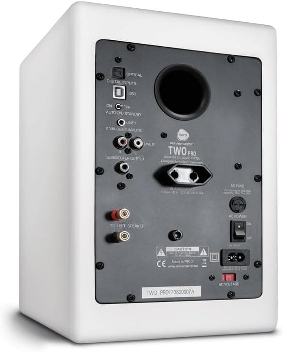 Detalle de Wavemaster TWO PRO white 66351 Regallautsprecher-Set mit Bluetooth-Streaming, digitalen Anschlüssen und IR-Fernbedienung