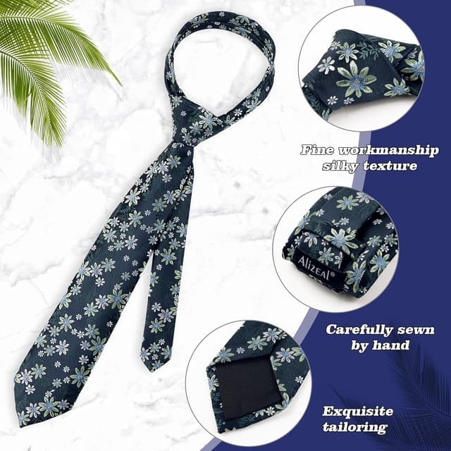 Detalle 2 de Mens floral tie set 8 cm with pocket