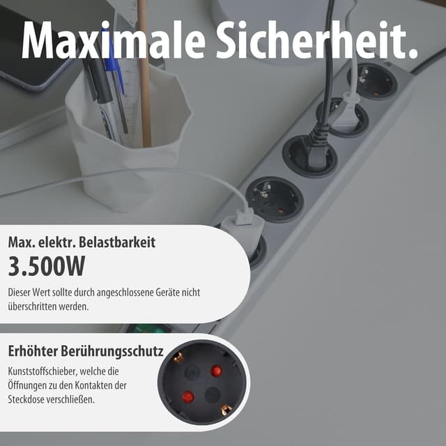 Detalle 1 de Brennenstuhl 1153340315 Base multipla Super-Solid in argento con protezione da sovratensione (5 prese)