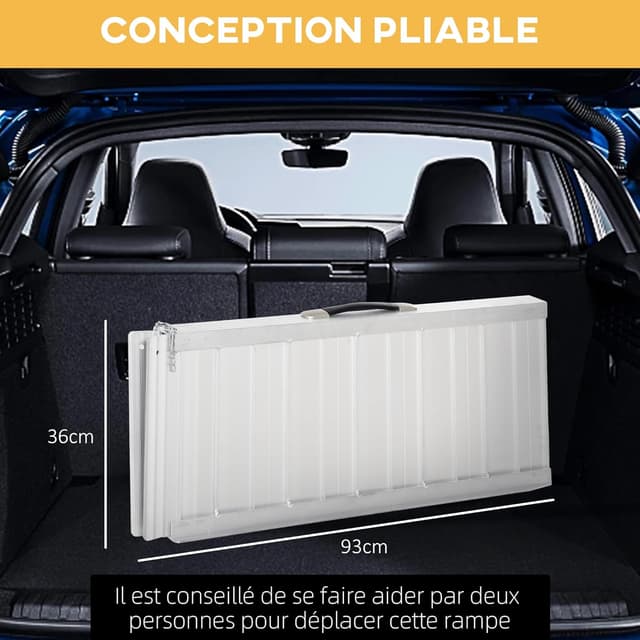 Detalle de HOMCOM Rampe de fauteuil roulant pliable en aluminium, antidérapante, bordures de sécurité (jusqu’à 270 kg) noir